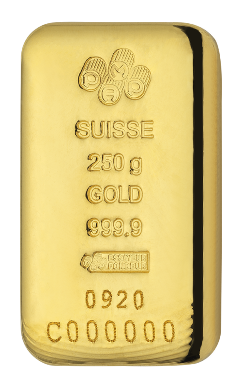 250 gram Pamp Suisse Cast Gold Bar