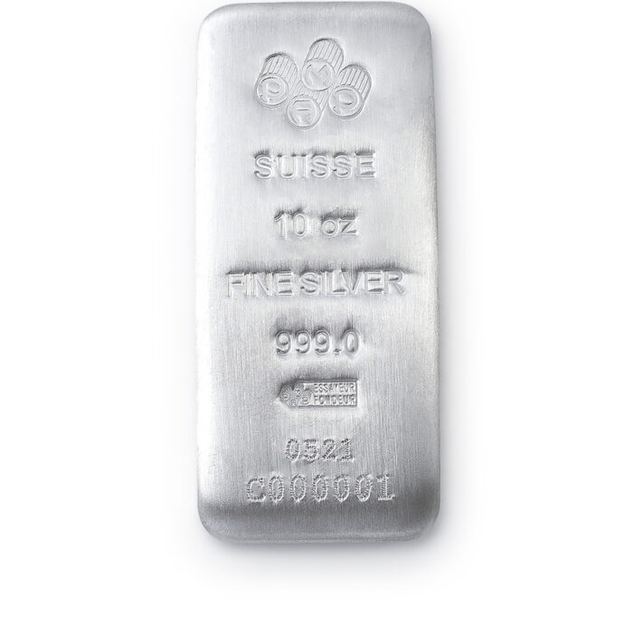 10 oz PAMP Pure Silver Cast Bar (With Certificate)