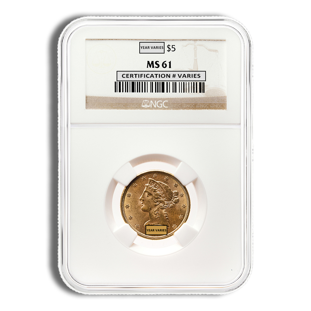 $5 Gold Liberty Half Eagle - NGC MS61